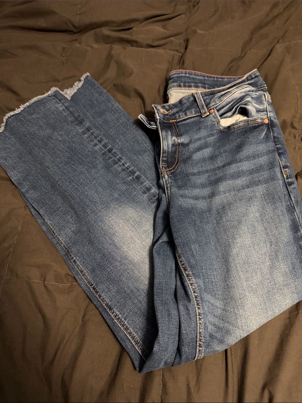 Edgely by Maurice’s Wide-Leg Mid Wash Women's Jeans with Frayed Hem 14w